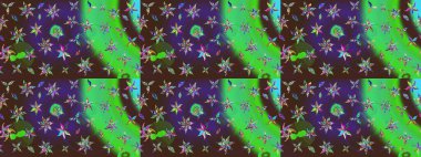 Raster deseni. Çiçek kompozisyonu. Doğa. - yeşil ve mor çiçekler. Küçük çiçekte güzel bir desen var. Çiçek kolajı. Çiçek arka planı.