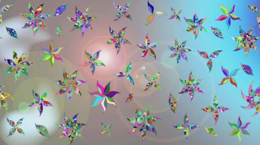 Asya tekstil tarzında. Raster illüstrasyonu. Raster illüstrasyonu. Çiçek desenli çizim. Gri ve mavi renkte çiçekler.