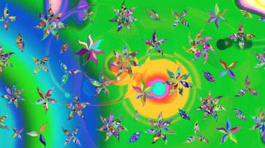 Raster illüstrasyonu. Klasik çiçek tasarımı elementleri. Yeşil kıvırcık çiçekler yeşil renkte şekillenir.