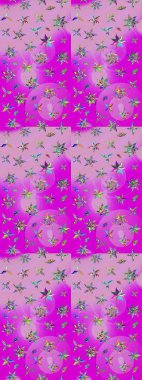 Renkli Bahar Teması eskiz kalıbı. Güzel kumaş deseni. Raster illüstrasyonu. Çiçek desenli çizim. Asya tekstil tarzında. Düz Çiçek Elementleri Tasarımı.