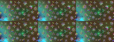 Raster illüstrasyonu. Suluboya tarzında yeşil ve kahverengi renklerde. Küçük çiçekli bahar deseni çiz.