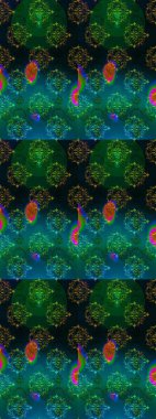 Raster dikişsiz çiçek deseni. Vadinin çiçekleri mavi, yeşil ve siyah renklerde.