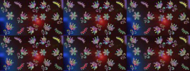 Raster illüstrasyonu. Yüzey için tekrarlanan doku, ambalaj kağıdı, kahverengi, mavi ve gri renkler. Kış kar tanesi, raster arka plan. Renkli arka planda izole edilmiş güzel kar taneleri.