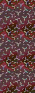 Kahverengi, yeşil ve kırmızı siluet kar tanesi işareti. Grafiksel element dekorasyonu. Sembol kışı, donmuş, Noel, yeni yıl tatili. Raster illüstrasyonu. Kar Tanesi Mozaik ikonu. Düz tasarım.