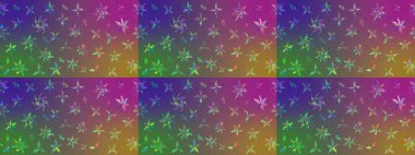 Parlak çiçekli kolaj çiçekleri mor ve yeşil. Çiçek tasarımı için inanılmaz bir kolaj cenneti tarzı. Çiçekli zambaklar eskiz arka planı.