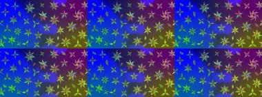 Mavi ve yeşil renklerde. Raster illüstrasyonundaki çiçek desenli çizim. Raster illüstrasyonu. Güzel kumaş deseni.