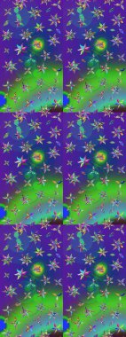 Raster güzel bir çiçek deseni çizmiş. Bahar mevsimi. Mavi ve yeşil renkli çiçekler. Nazik romantik baskı. Tatil havası..