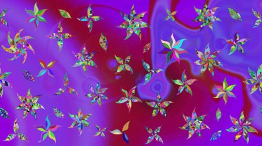 Mor ve mor renkli bitkilerden oluşan parlak çiçekli çizim deseni.