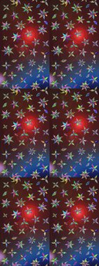 Çiçeksel kahverengi ve mor çizim deseni. Raster çiçek izi. Klasik taslak çizimi.