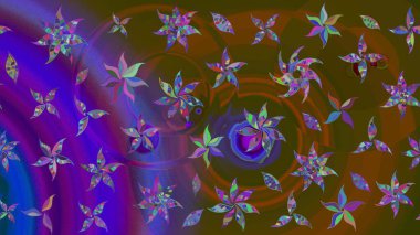 Suluboya çiçekli çiçek deseni. Raster illüstrasyonu. Kahverengi ve mor renkli Asya tekstili.