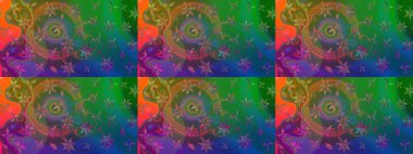 Raster illüstrasyonundaki çiçek desenli çizim. Yeşil ve mavi renkte çiçekler.