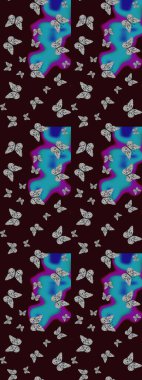 Çocuk için bahar paleti olan güzel raster kelebeği. Klasik tarzda hem de. Raster illüstrasyonu. Kahverengi ve gri arkaplanda suluboya kelebekler.