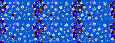 Küçük çiçekli basit bir çiçek çizimi. Raster illüstrasyonu. Moda baskısı, albüm, ambalaj kağıdı ve duvar kağıdı için zarif dekoratif süslemeler. Mavi renkte şirin çiçekler.