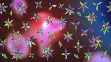 Klasik çiçek tasarımı elementleri. Kahverengi ve mavi kıvırcık çiçekler kahverengi ve mavi renklerde şekillenir. Raster illüstrasyonu.