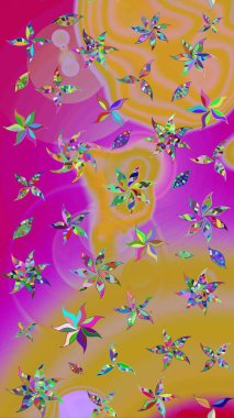 Yaz çiçekleri teması. El çizimi, soyut ve süslü elementler. Suluboya resim taklit Raster çizimi. Klasik çiçekler. Sarı ve morumsu renkler.