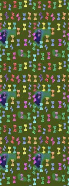 Raster illüstrasyonu. Fantezi sevimli illüstrasyon. Yeşil ve nötr arkaplandaki suluboya kelebekler. Erkekler, kızlar, kıyafetler, duvar kağıtları için soyut çizim kalıbı.