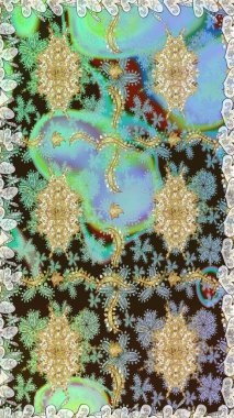 Doğu tarzı arabesk. Kusursuz altın desenli bukleler. Hassas altın deseni açın. Raster. Tarafsız renklerde, altın elementlerle kusursuz desen. Parlak dantel, stilize çiçekler, şal desenli.