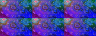 Mavi ve mor renklerde güzel bir tekstil. Suluboya çiçekli çiçek deseni. Raster illüstrasyonu.