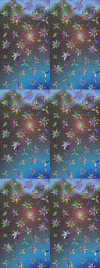 Varicoloblue ve gri raster çizimi. Bir sürü mavi ve gri soyut çiçekli tropik eskiz deseni. Küçük çiçekte sevimli çiçek deseni var..