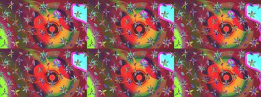 Nazik romantik baskı. Tatil havası. Bahar mevsimi. Raster güzel bir çiçek deseni çizmiş. Kahverengi ve kırmızı renkte çiçekler.