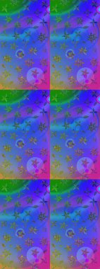 Üzerinde gelincikler ve vadi zambakları olan renkli çiçek desenli nakış deseni. Tekstil tasarımı için mavi ve mor renkli geleneksel halk çiçekleri buketi.