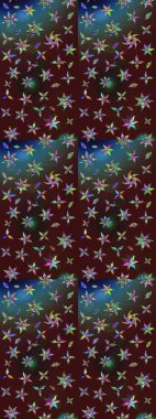 Klasik çiçek tasarımı elementleri. Kahverengi ve mavi kıvırcık çiçekler kahverengi ve mavi renklerde şekillenir. Raster illüstrasyonu.