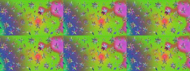 Ağaç dallı bahar çiçekleri ile desen, çiçek siluetiyle yeşil renkler. Raster deseni.