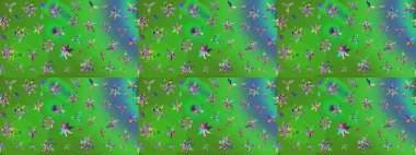 Raster çiçek desenleri çiziyor. Vadinin çiçekleri yeşil ve mavi renklerde.