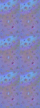 Mor ve mavi renkte çiçekler. Raster illüstrasyonunda çiçek deseni çizimi.