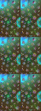 Çiçekli çizim şekli. Yeşil ve kahverengi renkli çiçekler. Renkli Bahar Teması eskiz kalıbı. Düz Çiçek Elementleri Tasarımı.