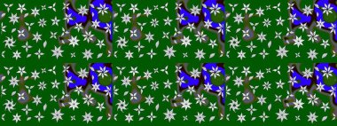 Yeşil renklerde. Raster illüstrasyonu. Güzel kumaş deseni. Raster illüstrasyonunda çiçek deseni çizimi.