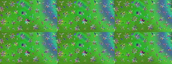 Raster çiçek desenleri çiziyor. Vadinin çiçekleri yeşil ve mavi renklerde.