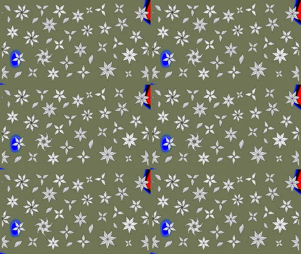 El çizimi çiçek unsurları olan soyut çizim raster deseni. 1950-1960 motifleri. Retro tekstil tasarım koleksiyonu. Yeşil yeşile. Çiçekli ipek eşarp..