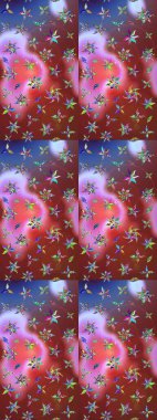 Raster illüstrasyonu. Yumuşak, bahar çiçekleri kahverengi ve pembe renklerde. Çiçek ve yapraklı karalama şeklinde Raster çiçek deseni.