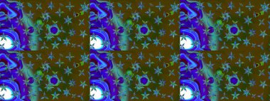 Yumuşak, bahar çiçekleri kahverengi ve mavi renklerde. Çiçek ve yapraklı karalama şeklinde Raster çiçek deseni. Raster illüstrasyonu.