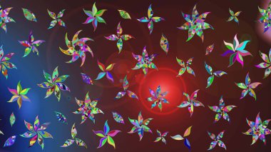 Düz Çiçek Elementleri Tasarımı. Güzel kumaş deseni. Raster illüstrasyonu. Asya tekstil tarzında. Çiçek desenli çizim. Renkli Bahar Teması çizim şablonu.