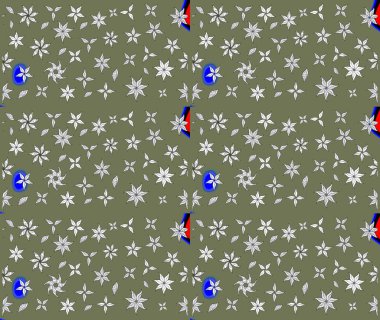 Yeşil renklerde. Çiçek buketleriyle klasik bir eskiz şekli. Raster illüstrasyonu.