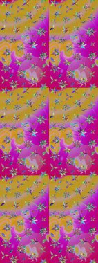 Modern stil dokusu. Çiçek desenli raster, sarı ve morumsu çizgi grafik deseni soyut raster arkaplanı.