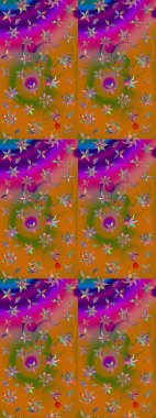 Raster illüstrasyonu. Raster illüstrasyonu. El yapımı çiçek ve bitki koleksiyonu. Eskiz tarzı turuncu ve kahverengi renkler. Şirin karalamalı çiçek deseni çiz..