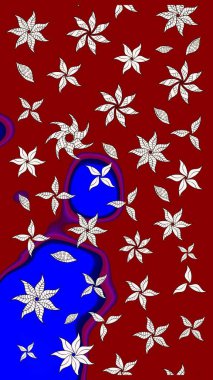 Sevimli çiçek raster deseni. Renkli Yaz Temalı eskiz kalıbı. Düz Çiçek Elementleri Tasarımı. Kırmızı ve mavi renkte çiçekler.