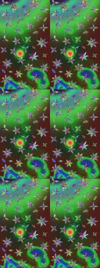 Çiçekli eskiz deseni. El çizimi. Suluboya çizimi. Yeşil ve kahverengi renkte çiçekler.