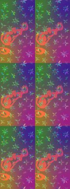 Renkli Bahar Teması eskiz kalıbı. Raster illüstrasyonu. Düz Çiçek Elementleri Tasarımı. Taslak desenli, modaya uygun kumaş deseni. Şirin çiçek elementleri..