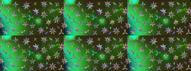 Raster düz çiçek çizim deseni. Hediye ambalaj kağıdı, tebrik kartları, posterler ve pankart tasarımı. Yeşil ve gri renkte çiçekler.