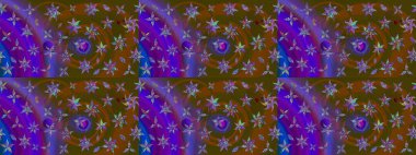 Çiçek deseni. Kahverengi ve mor renkli çiçek çizimi. Şatafatlı bahar bahçesi dokusu. Raster illüstrasyonu. Kahverengi ve mor renkte çiçekler.