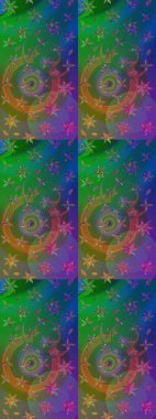 Yeşil ve mavi renklerde. Çiçek buketleriyle klasik bir eskiz şekli. Raster illüstrasyonu.