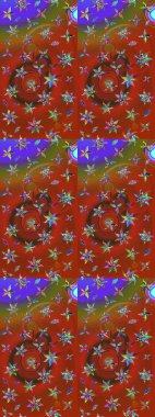 Asya tekstil tarzında. Kahverengi ve kırmızı renkte çiçekler. Renkli Bahar Teması eskiz kalıbı. Raster illüstrasyonu. Düz Çiçek Elementleri Tasarımı. Çiçek desenini çiz.