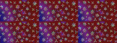 Çiçekli karalama şeklinde Raster çiçek deseni. Kırmızı ve mor renkte çiçekler. Yumuşak, bahar çiçekli arka plan.