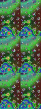 Raster illüstrasyonu. Düz Çiçek Elementleri Tasarımı. Yeşil ve mavi renkte zarif çiçekli suluboya. Renkli Bahar Teması çizim şablonu.