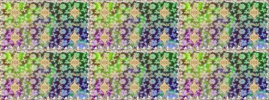 İslam tasarımı. Yeşil ve nötr renklerde altın desenli altın elementler. Kusursuz desenli oryantal süs. Raster altın tekstil baskısı. Çiçek karoları.