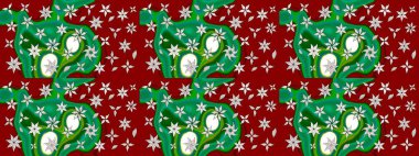 Düz Çiçek Elementleri Tasarımı. Sevimli çiçek raster deseni. Renkli Yaz Temalı eskiz kalıbı. Kırmızı ve yeşil renkte çiçekler.